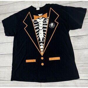 Halloween Skeleton Torso Graphic T Shirt Size XL Black Gildan Tag Defect